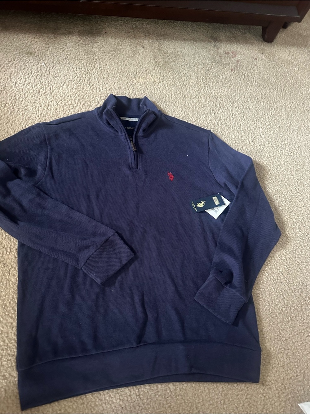 Polo by Ralph Lauren Navy Quarter-Zip Sweater with Red Pony